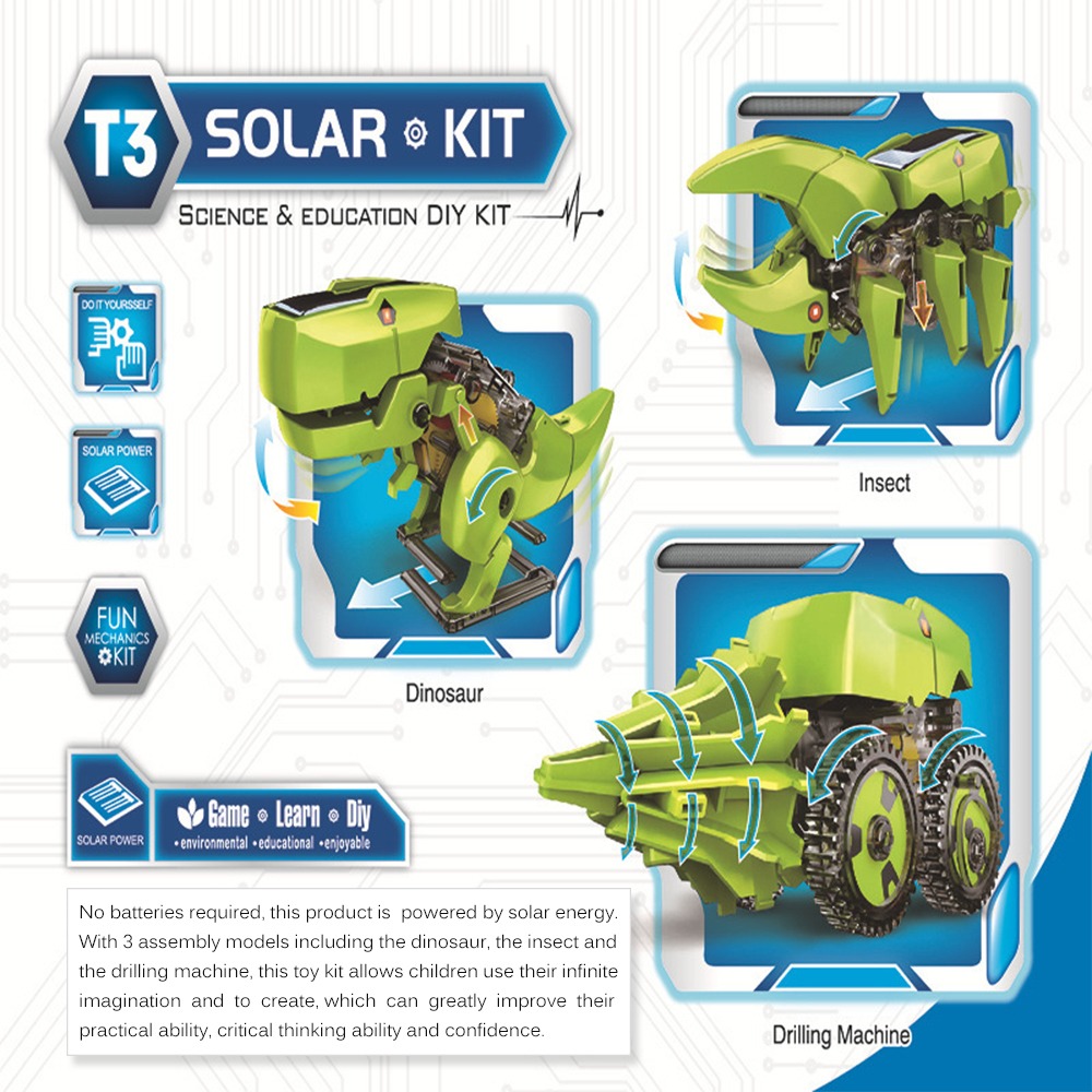 3 Em 1 Solar Robô Diy Crianças Inteligência Solar Toy Sol - Imagem 4
