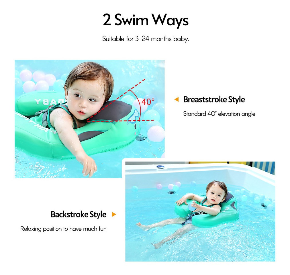 Bóia De Bebê Não Inflável Com Dossel Infantil Swimming Green - Imagem 2