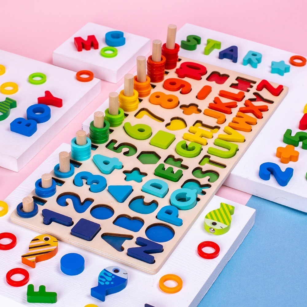 Montessori Jogo Educacional Tabuleiro Letras Números Figuras - Imagem 3