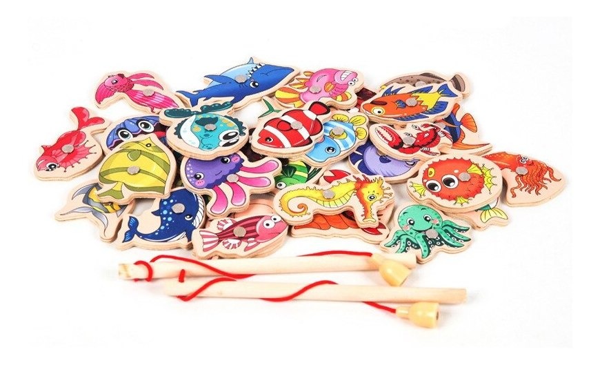 Brinquedo De Pesca Infantil Magnético Montessori De Madeira - Imagem 2