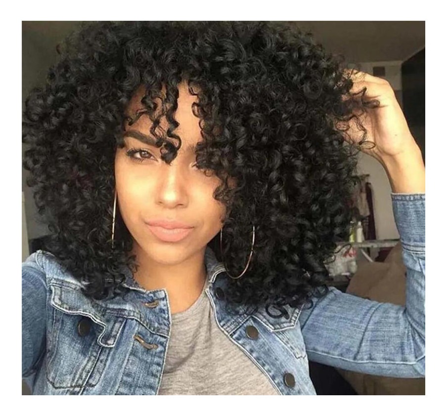 Peruca De Renda Afro Encaracolada Feminina Natural Com Cacho