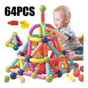 Blocos Magnéticos 64 Peças Brinquedo Educativo Infantil