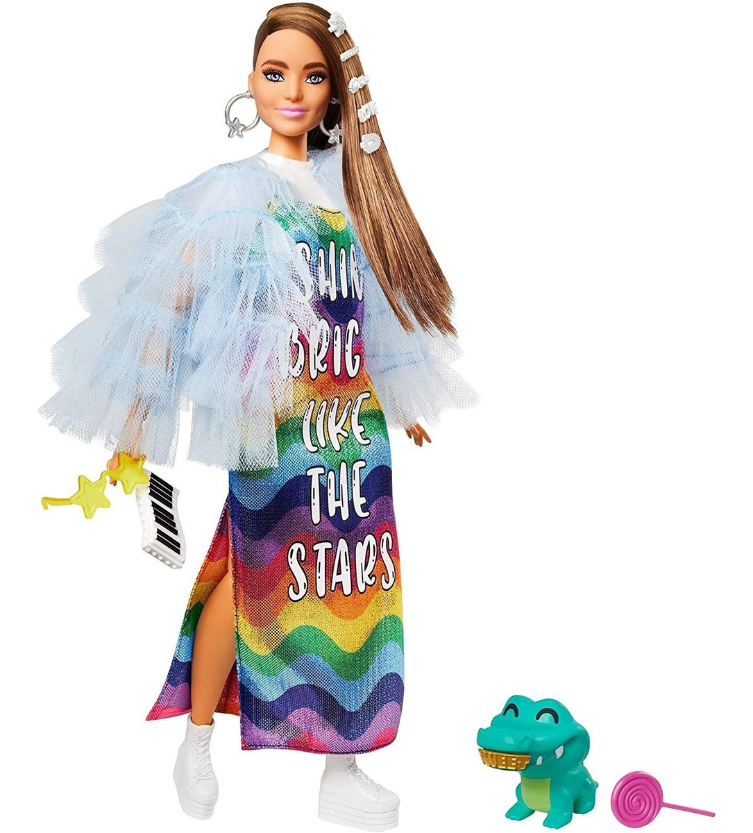 Boneca Barbie Extra 9 Em Jaqueta De Babados Azuis Com - Imagem 3