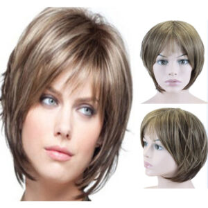 Peruca Fofa De Cabelo Curto Feminino Com Cabelo Loiro Misto