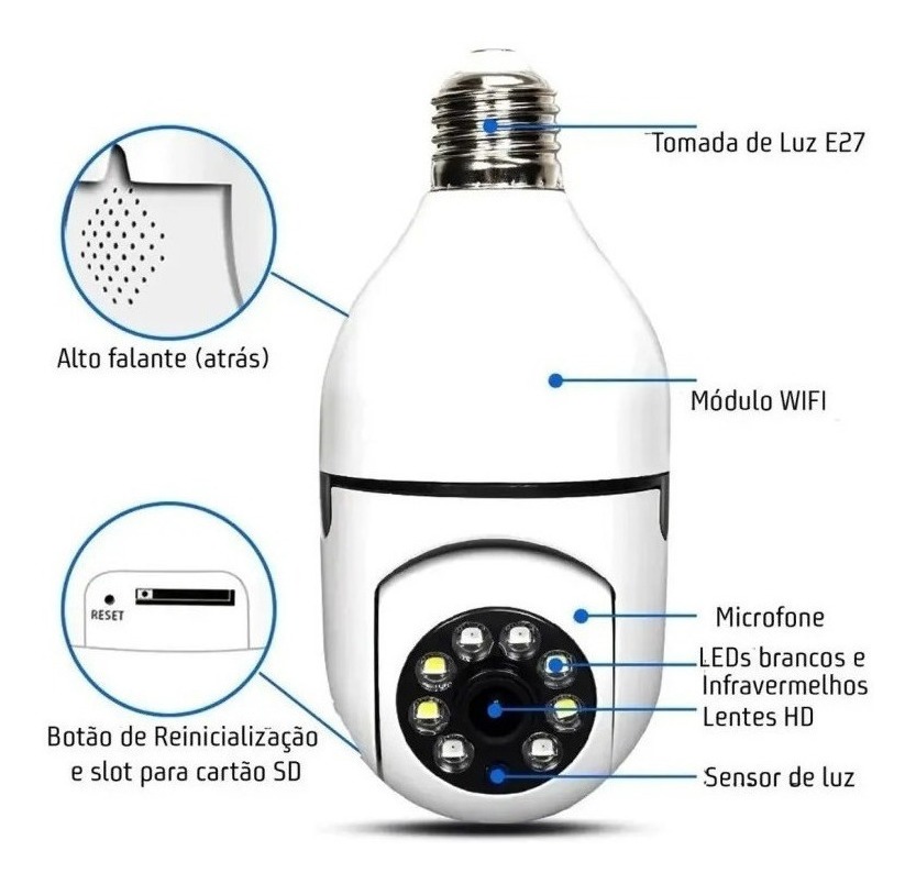 Câmera Lampada Espia Câmera Intelbras Câmera Wifi Externa - Imagem 10