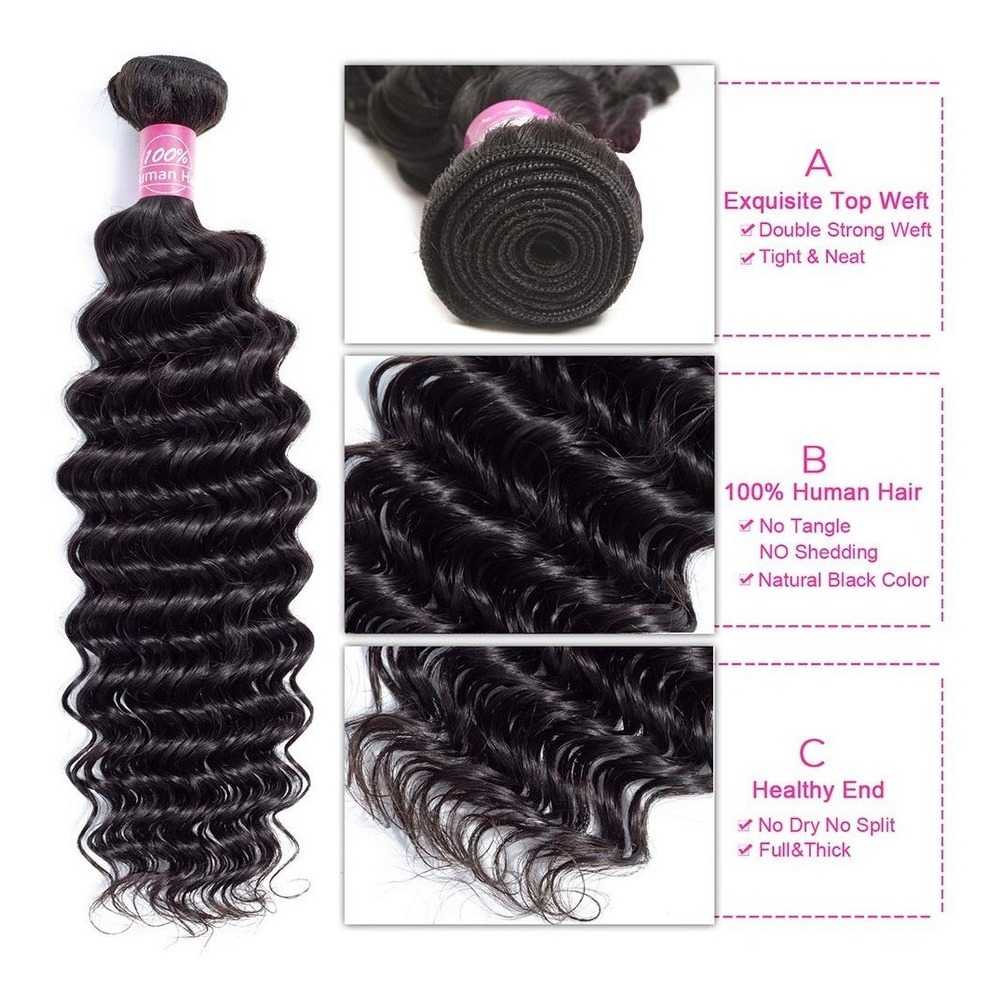 Pacote Virgem Peruca Do Cabelo Humano Cachos De 65cm Preto - Imagem 3