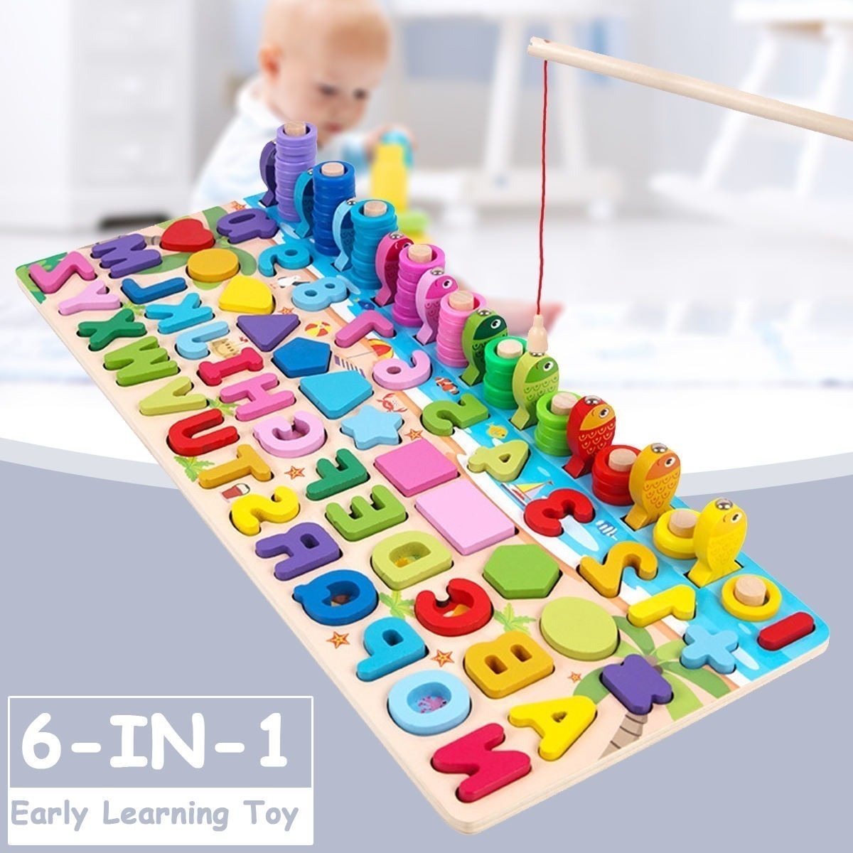 Lazhu Brinquedos De Madeira Montessori, Placa De Pesca,