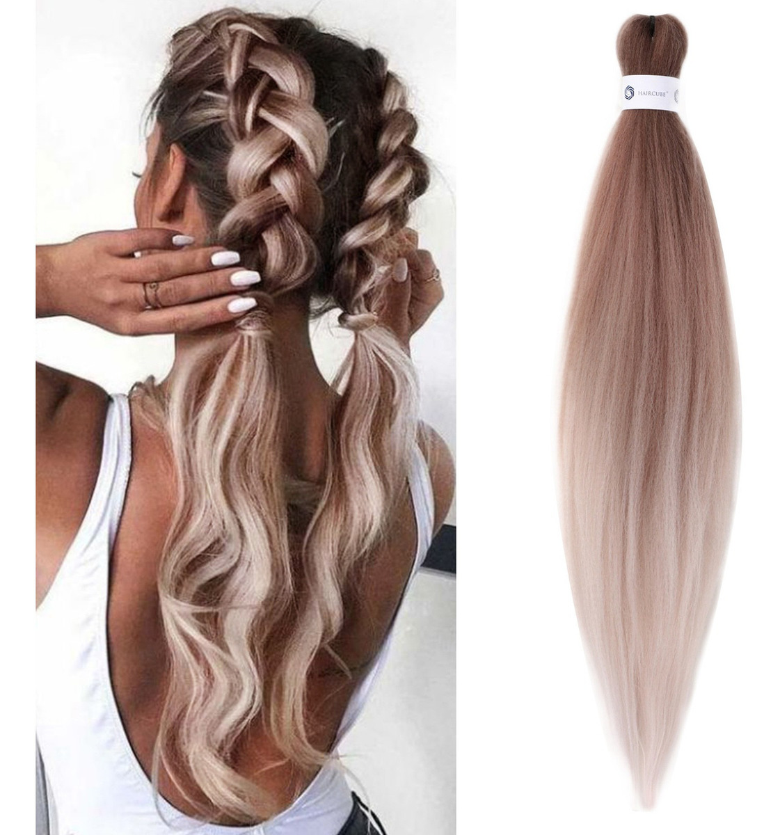 Peruca Um Cabelo De Cor De Gradiente Arco-íris Pré-esticado - Imagem 9