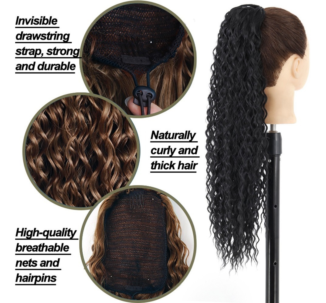 60cm Peruca Longa Cacheada De Cabeça Africana Wig - Imagem 9