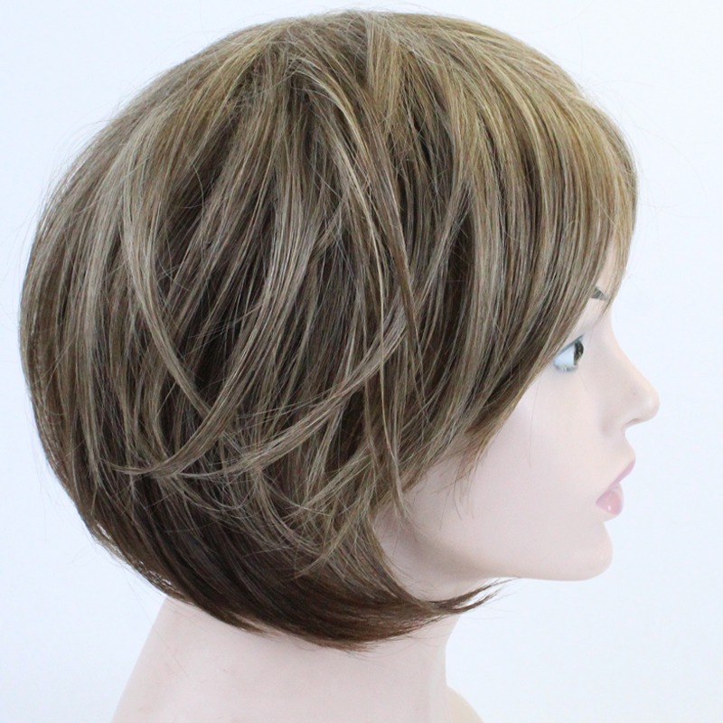 Peruca Fofa De Cabelo Curto Feminino Com Cabelo Loiro Misto - Imagem 4