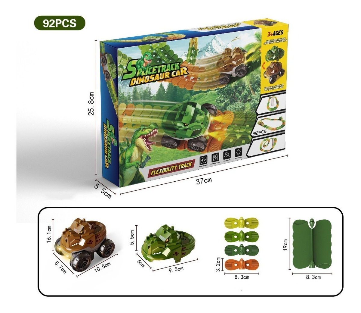 Kit 92 Pista De Carrinhos De Brinquedo Infantil Dinossauro