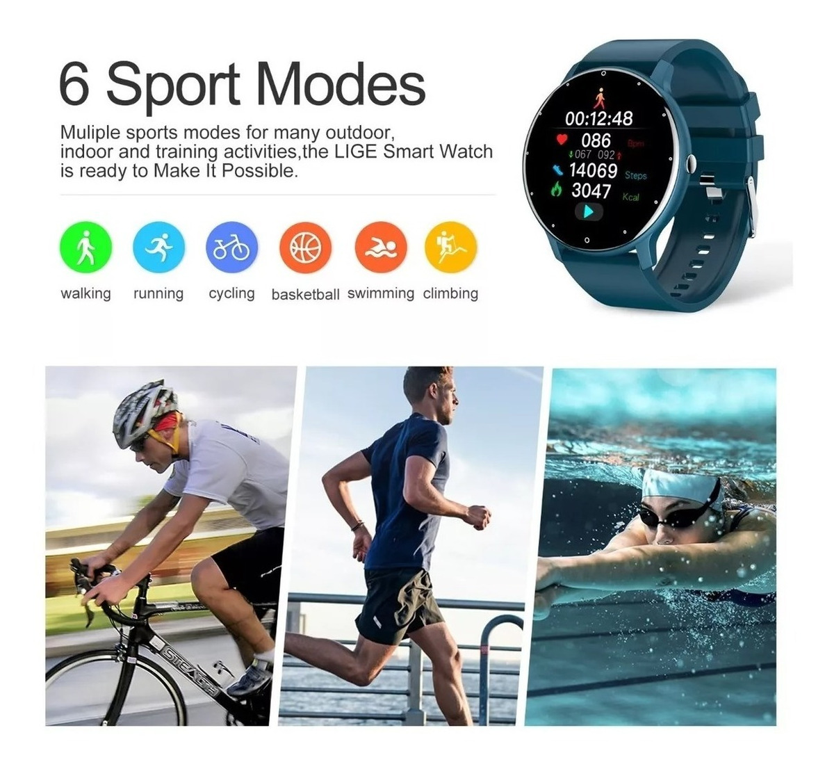 Sport Smart Watch Men Ip68 Relógio Bluetooth Preto À Prova D - Imagem 10