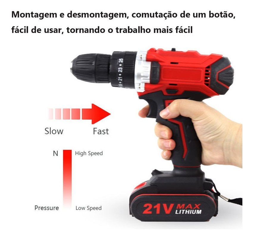 Caixa De Ferramentas Completa, Furadeira 2 Bateria 21v-1 - Imagem 2