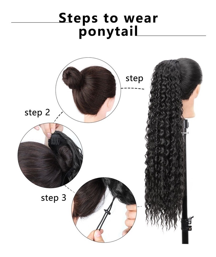 60cm Wig De Peruca Africana Longa Cacheada De Cabeça - Imagem 7