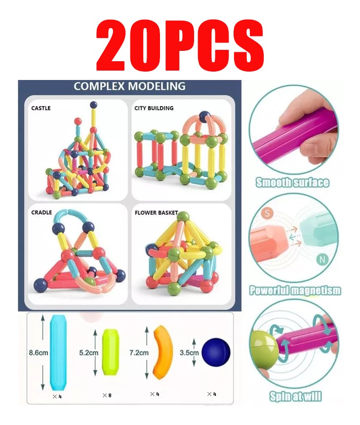 20pcs Big Size Magnetic Stick Building Blocks Ímãs Para Cria - Imagem 2