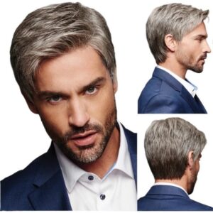 Peruca Masculina Curta, Reta, Gradiente, Cinza