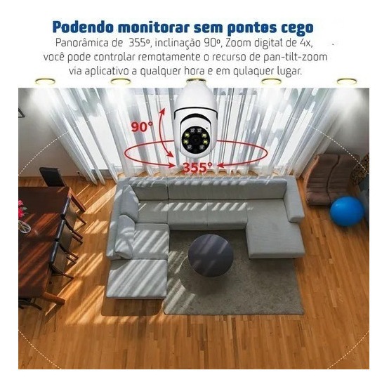 Lazhu Câmera Lampada Espia Câmera Intelbras Câmera Wifi - Imagem 4