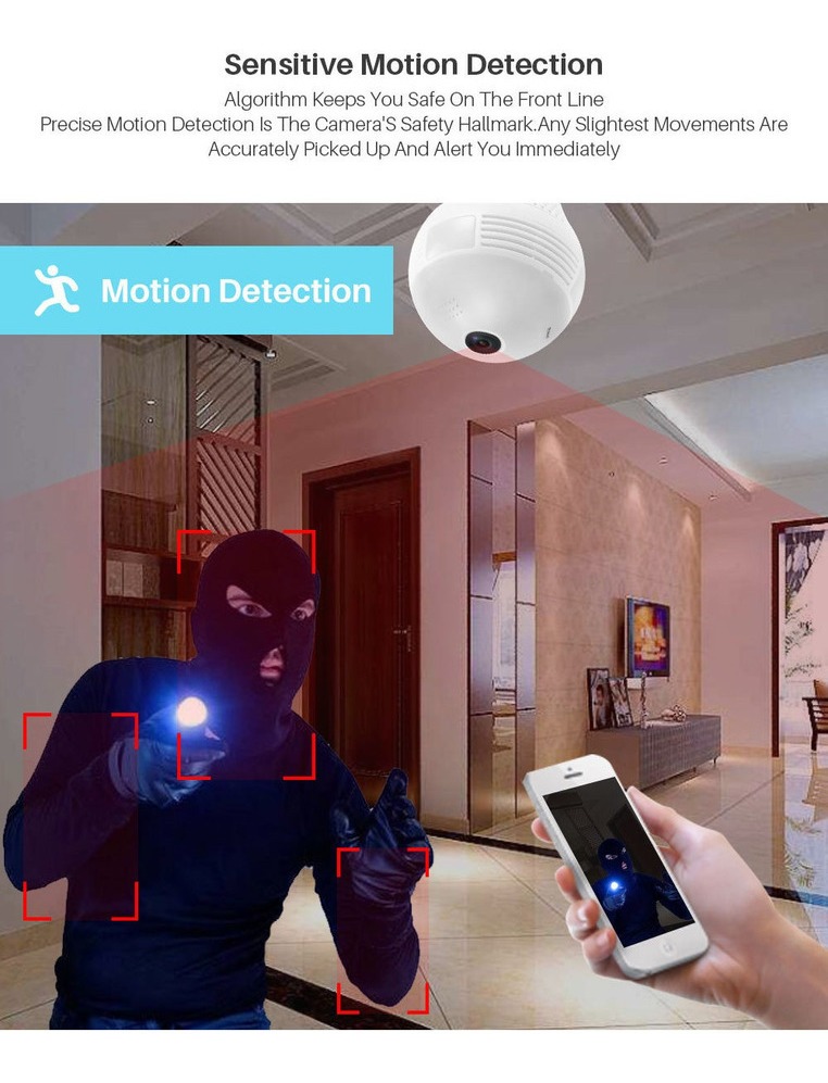 Câmera De Luz Espiã Ip Led Wifi Hd Panorama 360º Móvel - Imagem 4