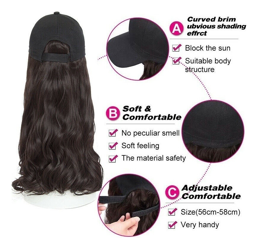 Perucas Chapéu De Beisebol Com Extensões De Cabelo Cap Per - Imagem 4