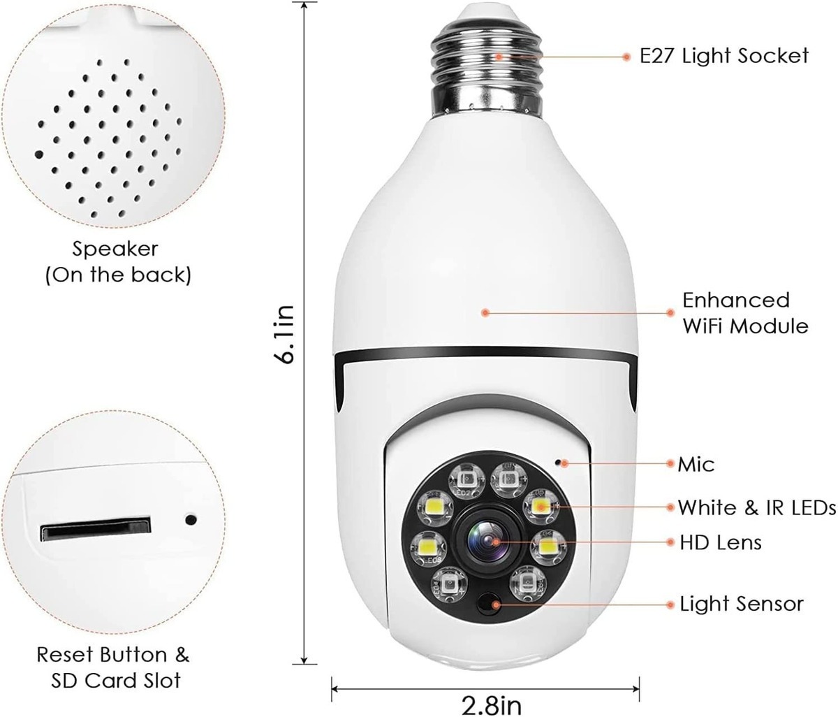 2pcs 2.4ghz E 5g Wifi Lâmpada Câmera De Segurança 1080p - Imagem 7