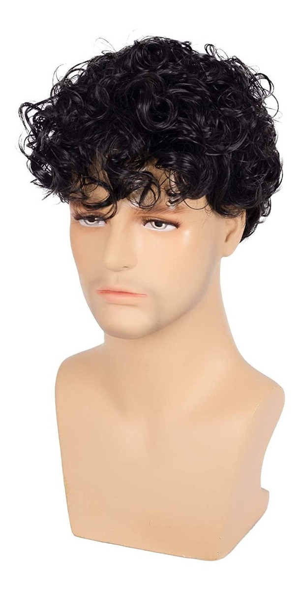 Peruca Masculina De Fibra Sintética De Cabelo Curto Encaraco