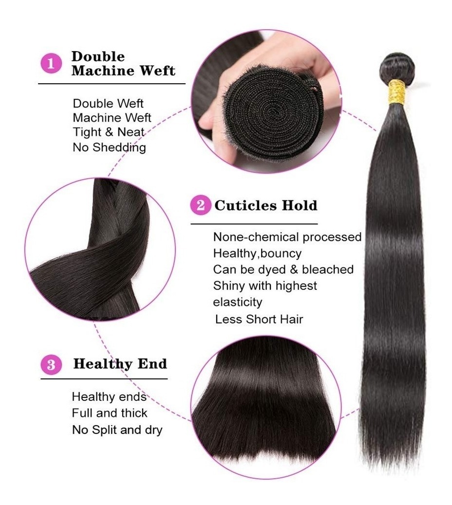 Aplique Cabelo Liso Com Humano Natural Brasileiro 50cm 3pcs - Imagem 4
