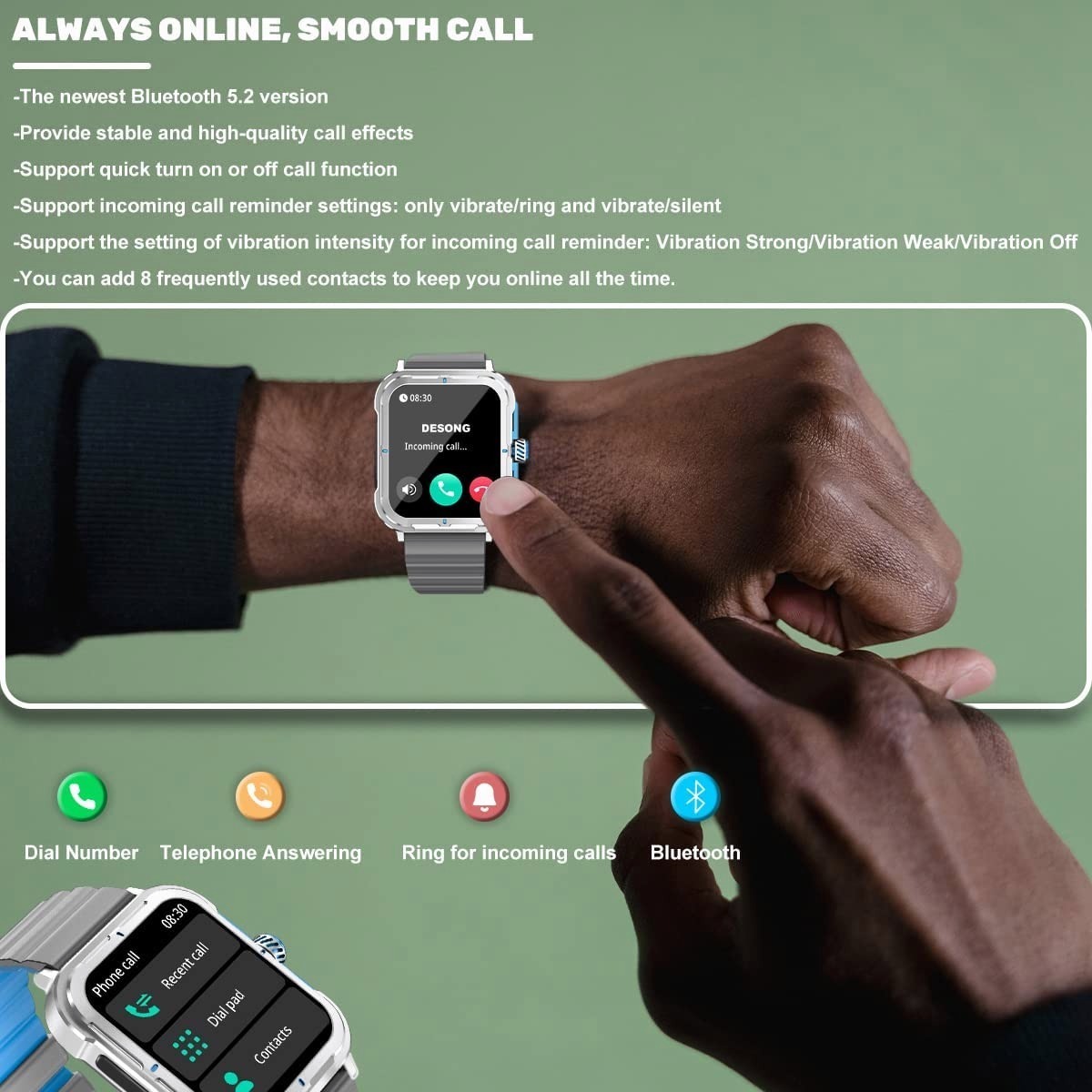 Smartwatch (recebimento/discagem De Chamadas) Relóg - Imagem 2