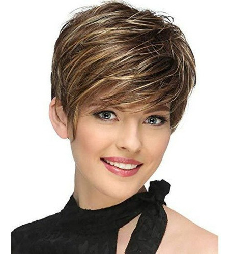 Peruca Feminina De Cabelo Curto Castanho Loiro - Imagem 3