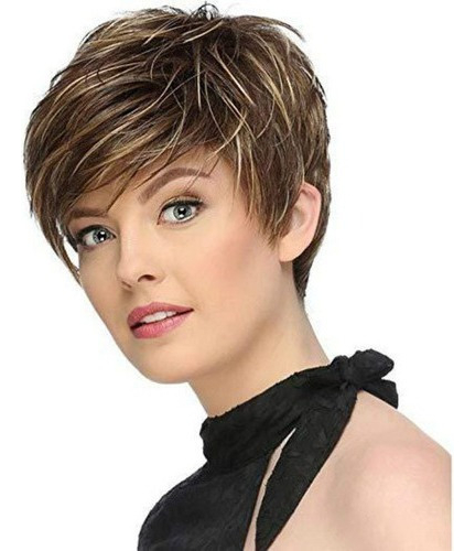 Peruca Feminina De Cabelo Curto Castanho Loiro - Imagem 4