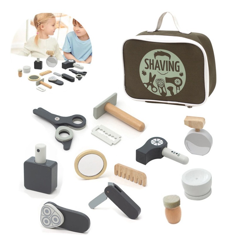 Brinquedo Educativo De Bolsa De Barbeiro Infantil De Madeira