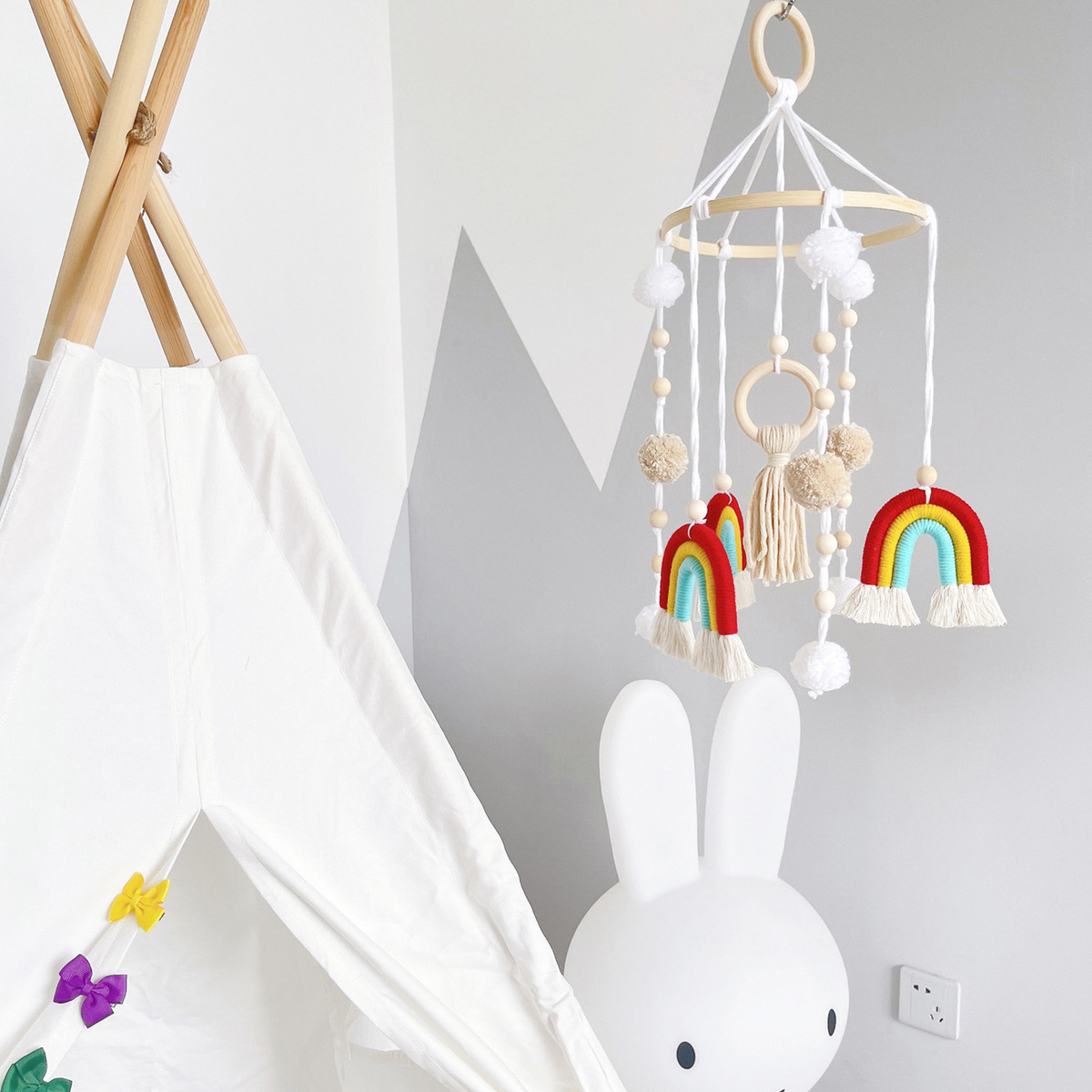 Cama De Bebê Móvel De Madeira Rainbow Mobile Baby Wind Chime - Imagem 28