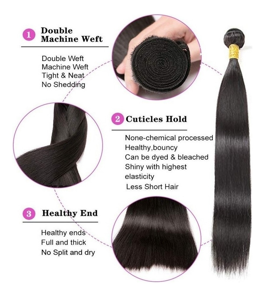 Aplique Cabelo Liso Com Natural Humano Brasileiro 3pcs 50cm - Imagem 4