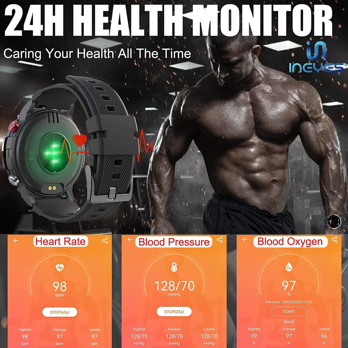Smartwatch Para Homens Tactical Fitness Tracker Blu - Imagem 4