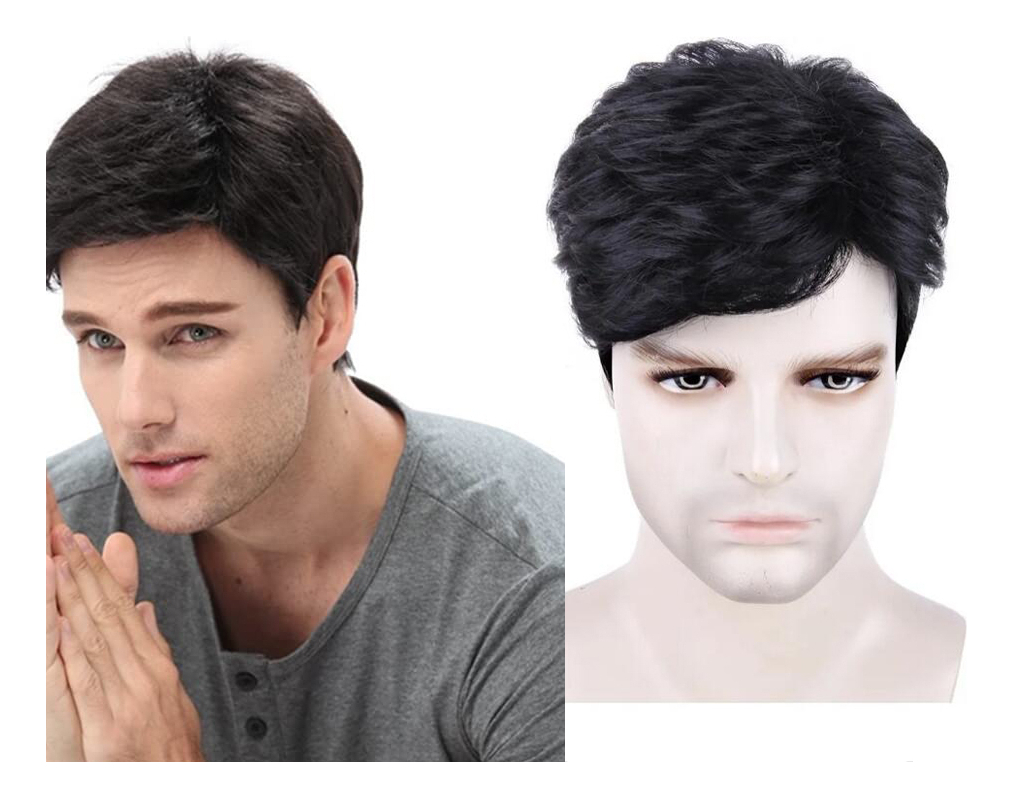 Peruca Masculina, Perucas Sintéticas Curtas, Cabelos Lisos