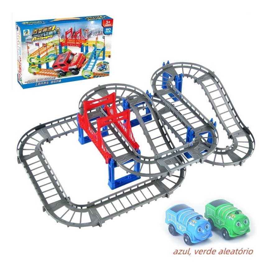 Pista De Carrinhos De Brinquedo Infantil Cinza + Trem