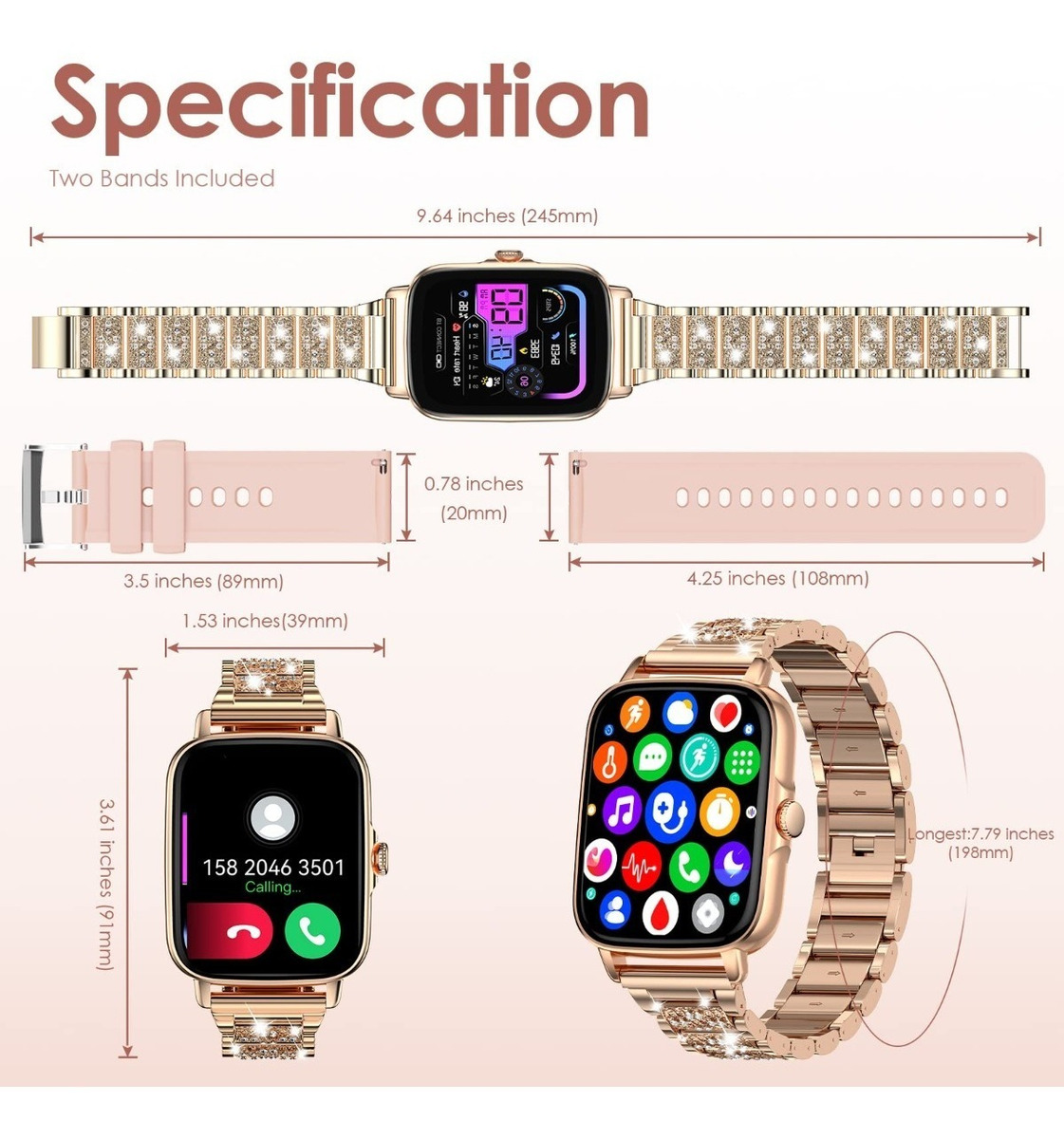 Smartwatch Para Mulheres Com Chamada Bluetooth - Imagem 9
