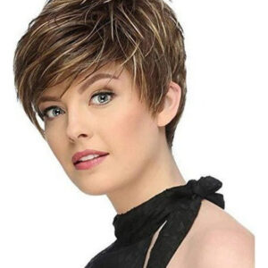 Peruca Feminina Cabelo Curto Franja Inclinada Marrom Loiro