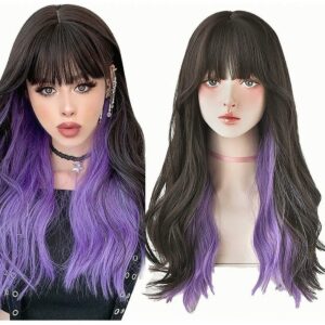 Peruca Cor De Cabelo Comprido Preta E Roxa