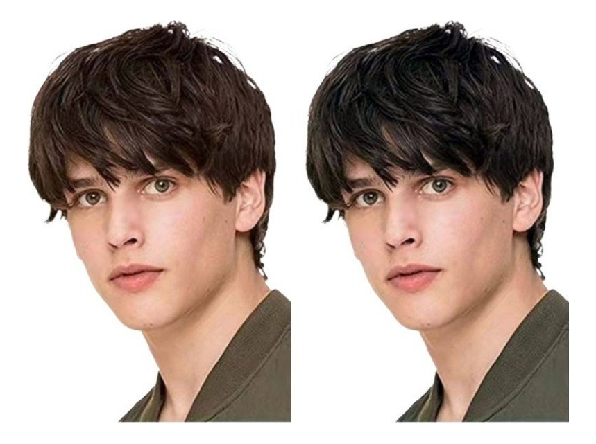 Peruca Masculina De Fibra Sintética De Cabelo Curto E Reto