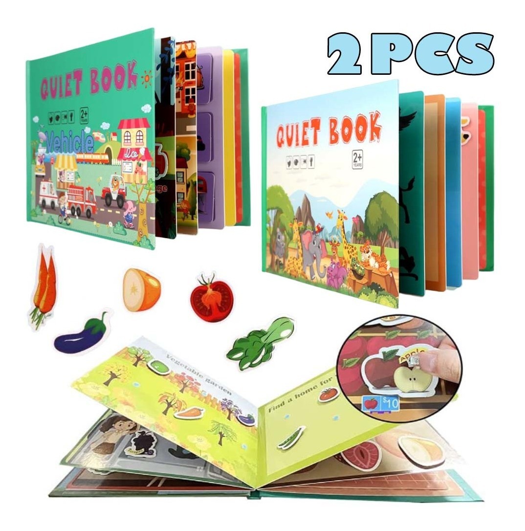 2 Crianças Pré-escolar Aprendendo Livro Silencioso Brinquedo
