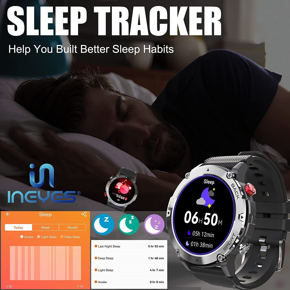 Smartwatch Para Homens Tactical Fitness Tracker Blu - Imagem 6