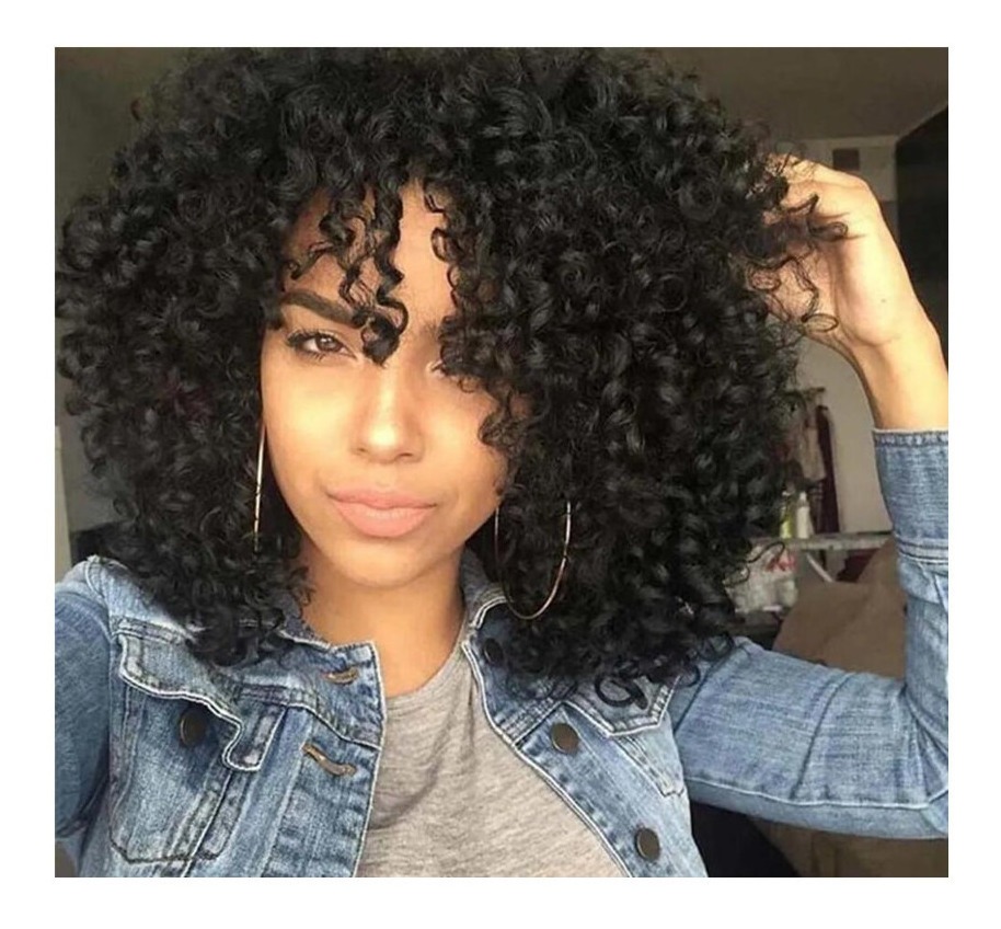 Peruca De Renda Afro Encaracolada Feminina Natural Com Cacho
