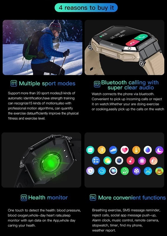 Relógio Inteligente Militar Para Homens Bluetooth Hd Tactica - Imagem 3