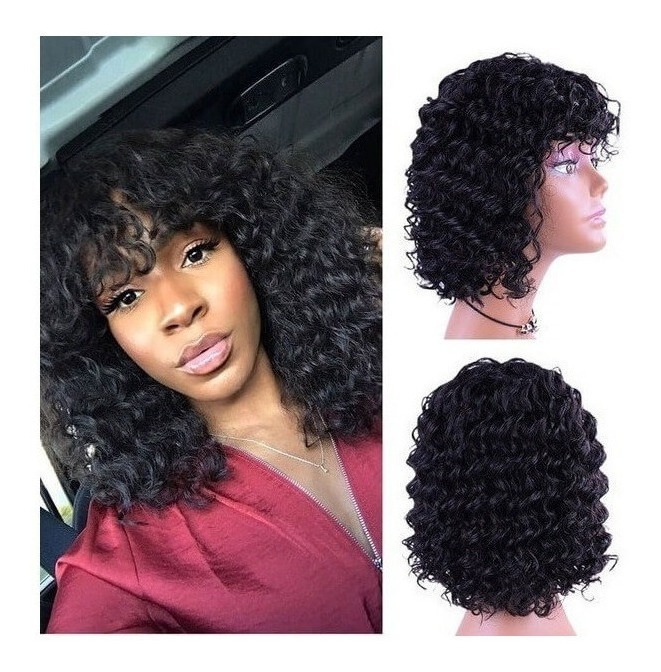 Peruca De Cabelo Humano Natural Com Onda De Água De 35cm