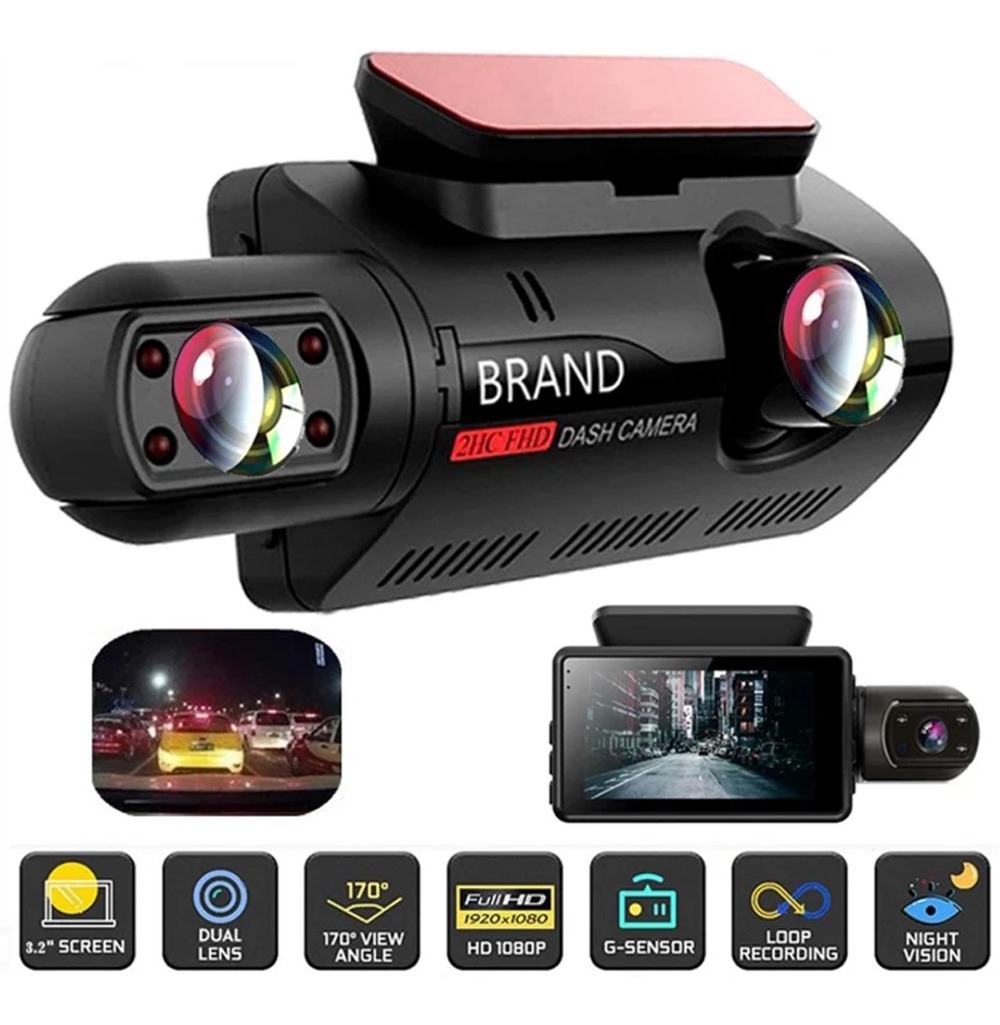 Gravador De Vídeo De Carro De 2 Lentes Hd1080p Dash Cam Car