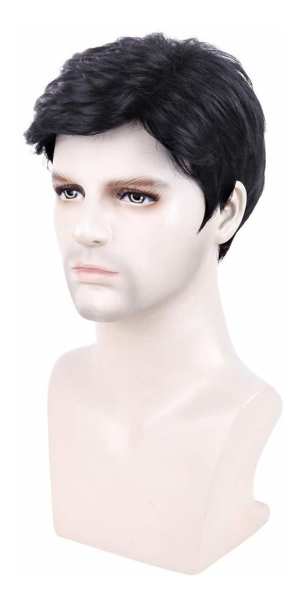 Peruca Preta Natural Para Homens Moda Peruca 9 Cm - Imagem 2