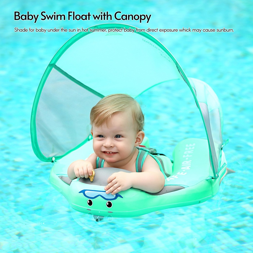 Bóia De Bebê Não Inflável Com Dossel Infantil Swimming Green - Imagem 3