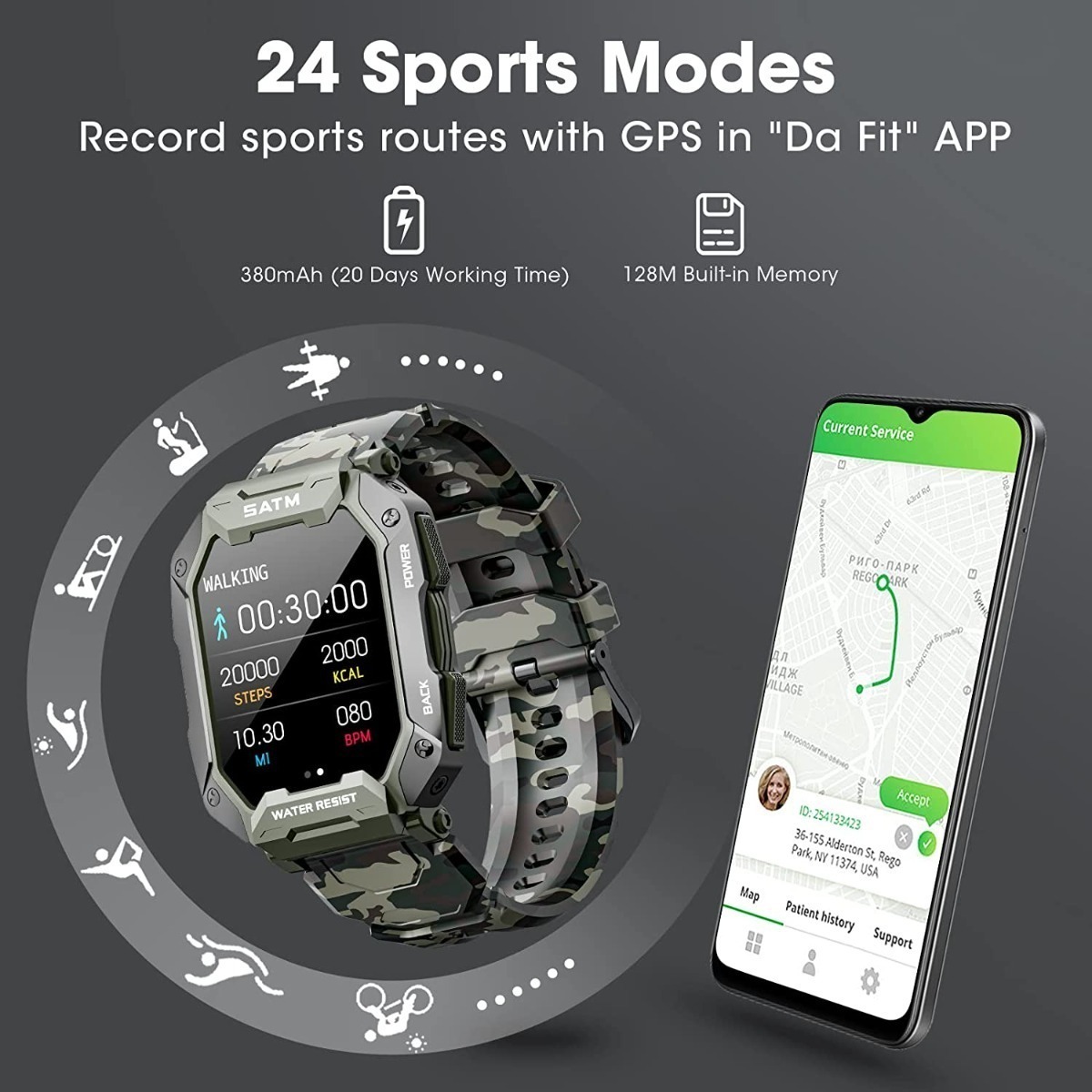 Rastreador De Condicionamento Físico Tático Smartwatches 5at - Imagem 3