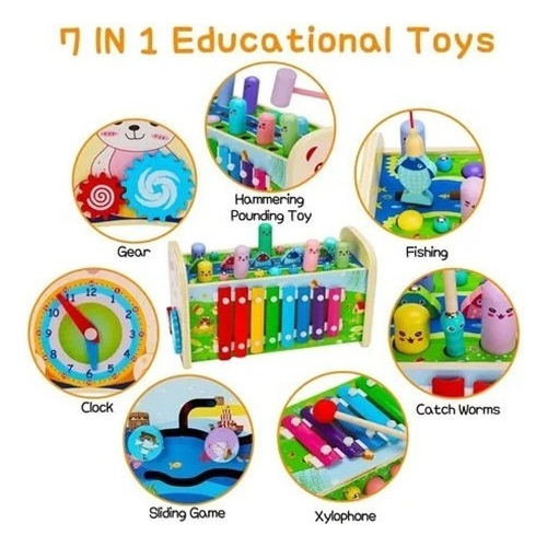 7 Em 1 Brinquedo Educativo De Xilofone De Madeira Montessori - Imagem 6