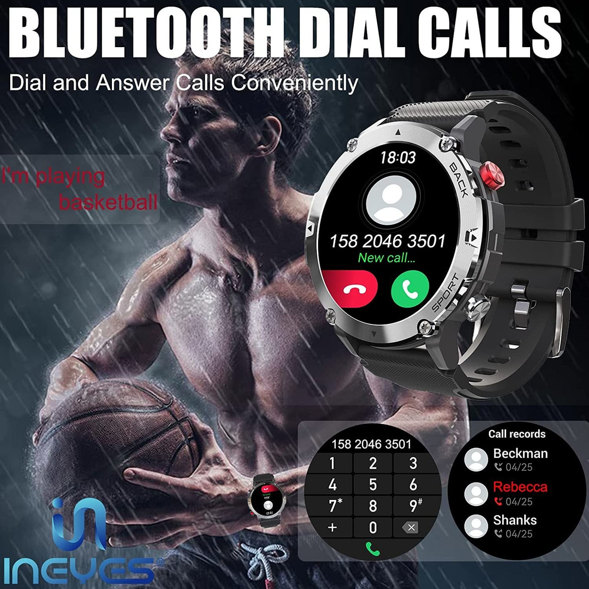 Smartwatch Para Homens Tactical Fitness Tracker Blu - Imagem 3